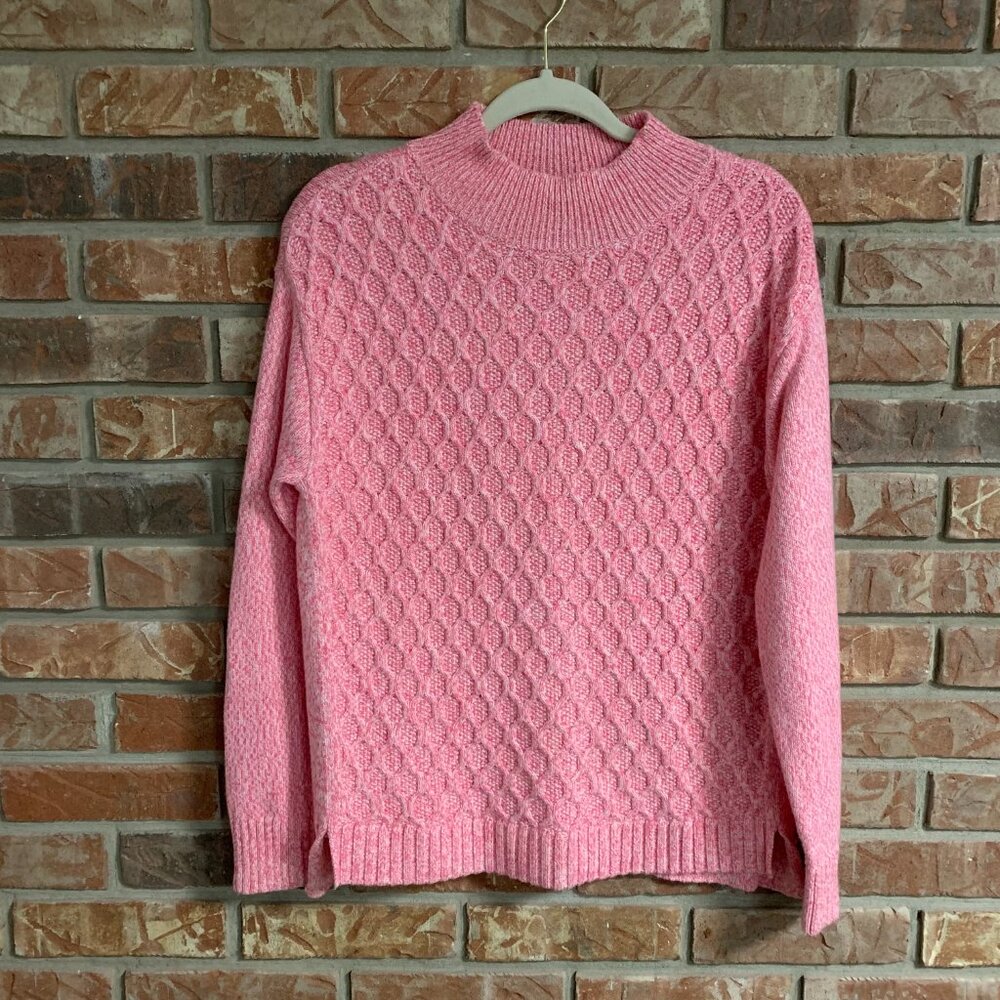 Talbots Honeycomb Cable Knit Women's Medium Pink Mock Neck Pullover Sweater EUC - Picture 2 of 15